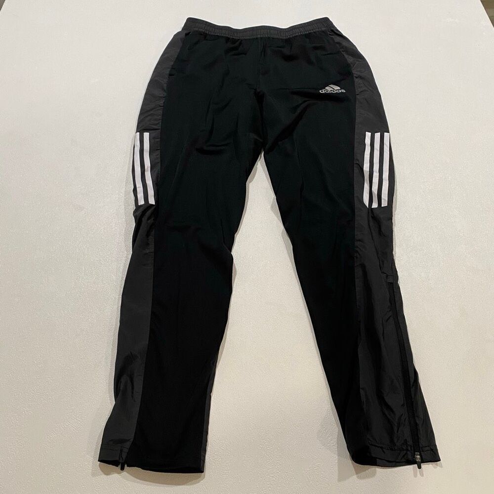 Adidas Running Primegreen Track Pants Men’s Medium Black 3-Stripe Zip Ankle